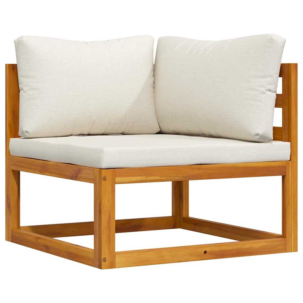 Modular-Ecksofa mit Cremeweißen Kissen Akazie Massivholz