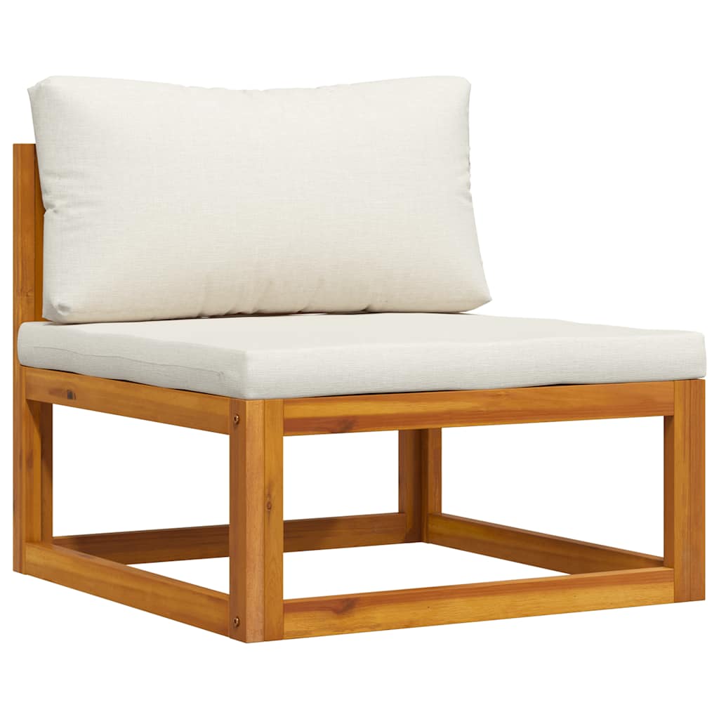 Modular-Mittelsofa mit Cremeweißen Kissen Akazie Massivholz