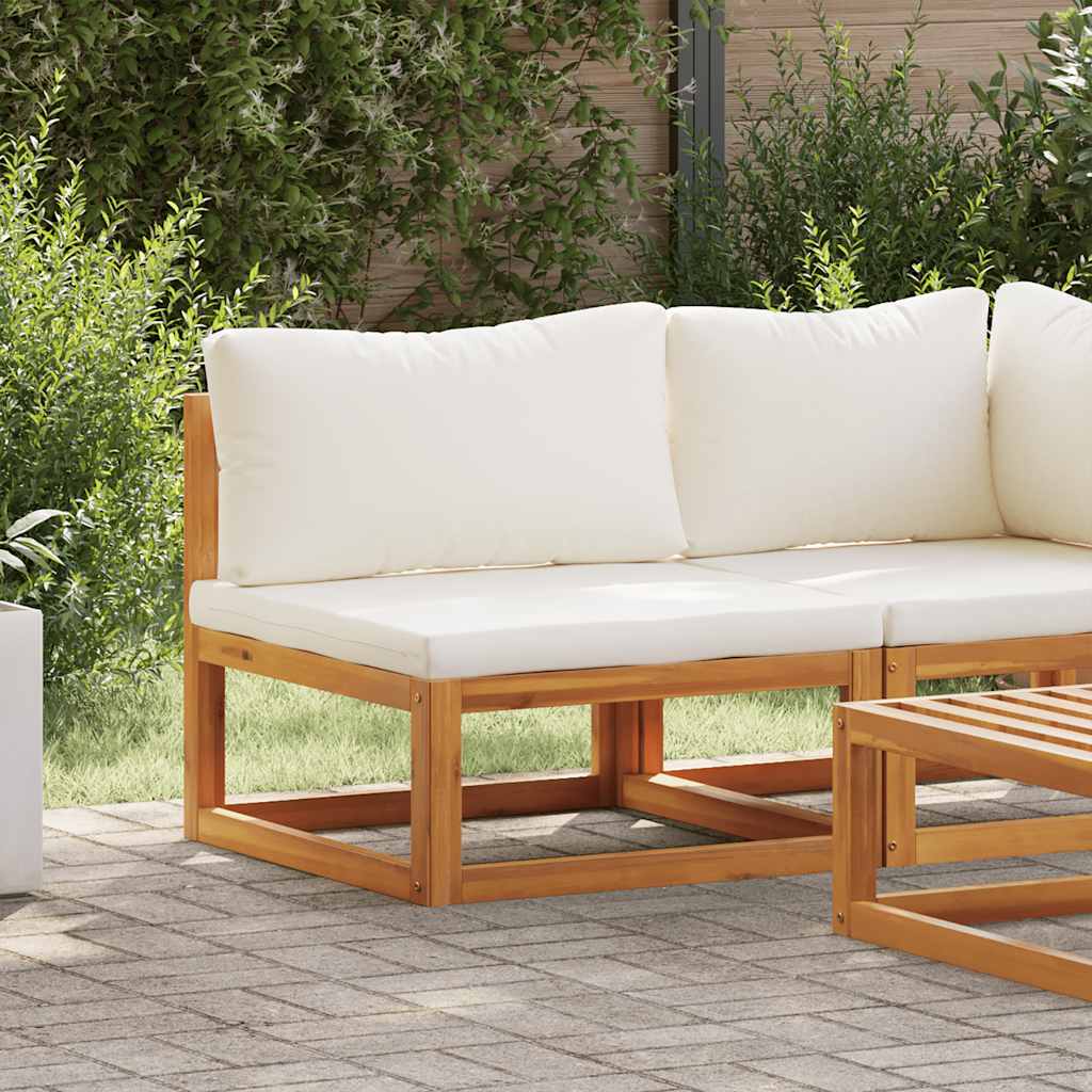 Modular-Mittelsofa mit Cremeweißen Kissen Akazie Massivholz
