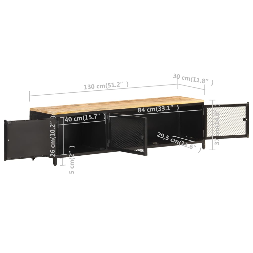 TV-Schrank 130x30x37 cm Raues Mango-Massivholz