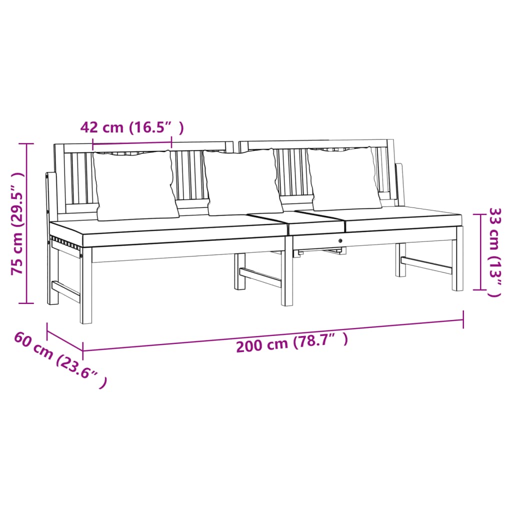 Tagesbett mit Cremeweißen Kissen 200x60x75 cm Massivholz Akazie