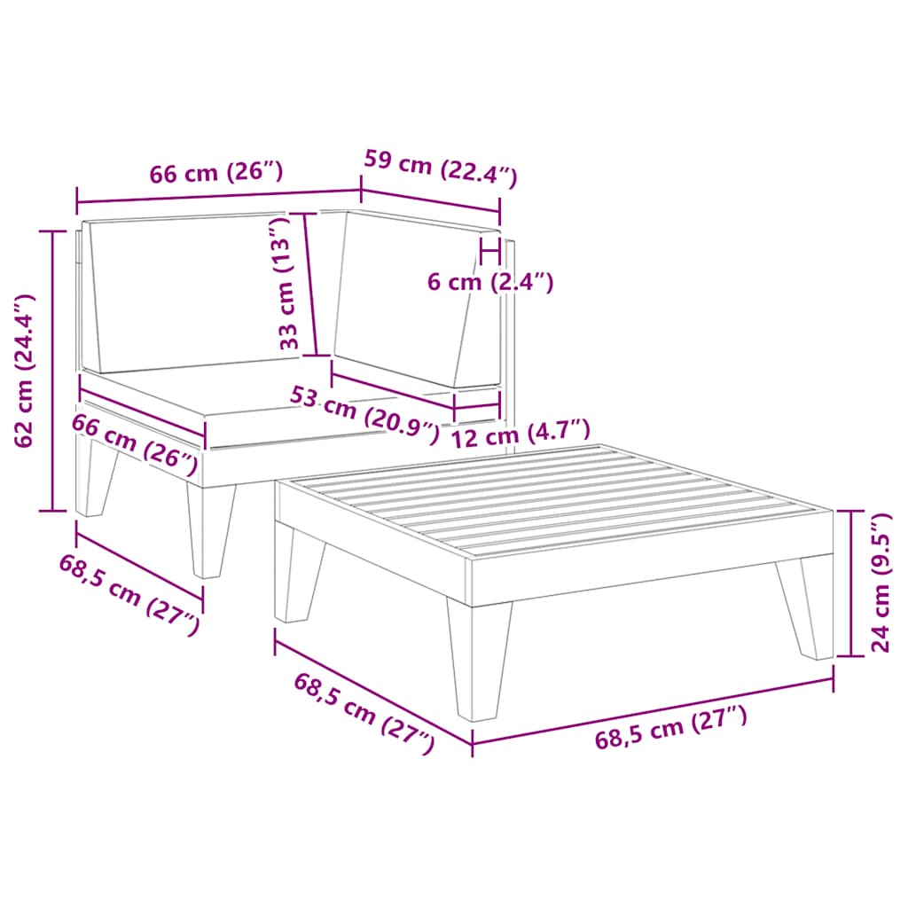 2-tlg. Garten-Lounge-Set mit Auflagen Massivholz Akazie