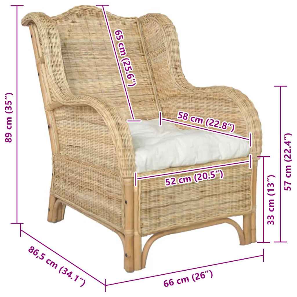 Sessel mit Kissen Natur-Rattan und Leinen