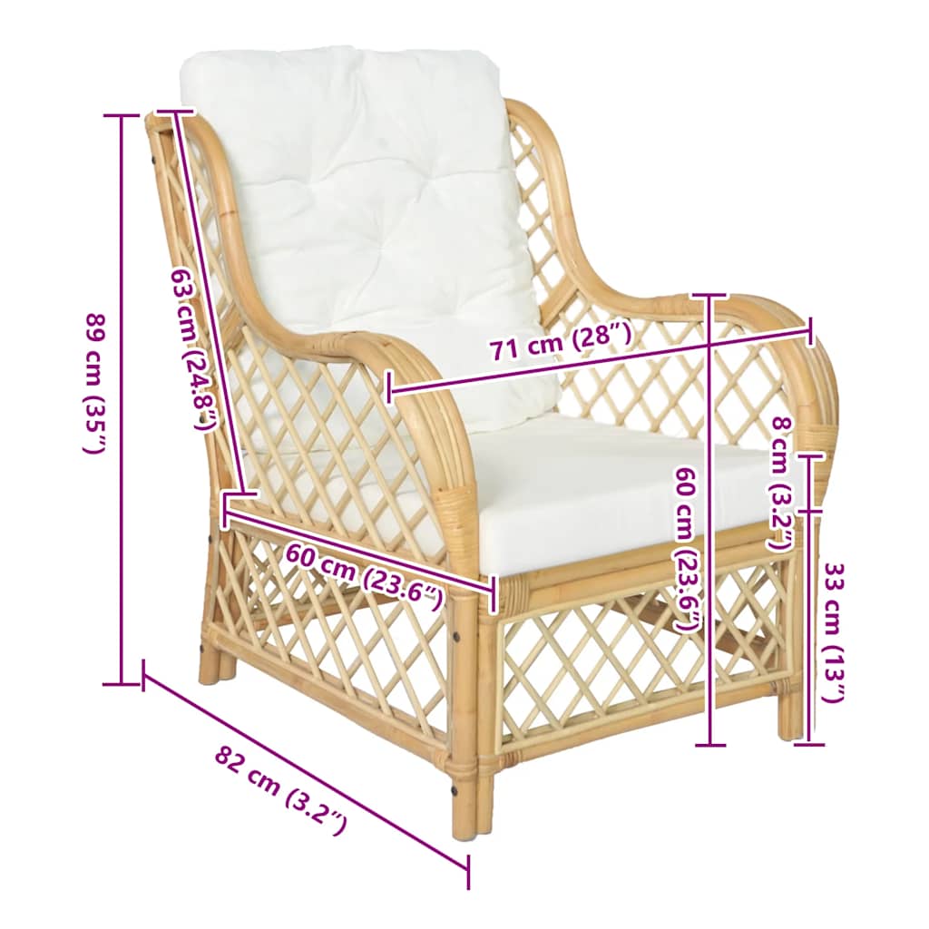 Sessel mit Kissen Natürliches Rattan und Leinen