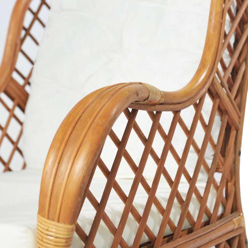 Sessel mit Kissen Hellbraun Rattan und Leinen