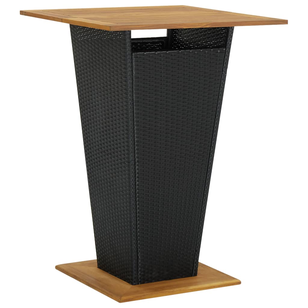 Bartisch Schwarz 80x80x110 cm Poly Rattan und Massivholz Akazie