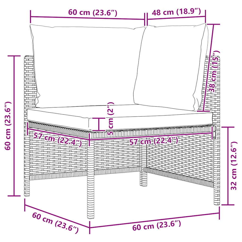 2-Sitzer-Gartensofa mit Polstern Grau Poly Rattan