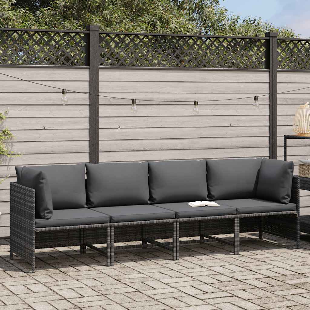 4-Sitzer-Gartensofa mit Kissen Grau Poly Rattan