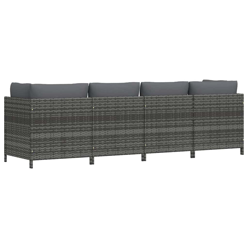 4-Sitzer-Gartensofa mit Kissen Grau Poly Rattan