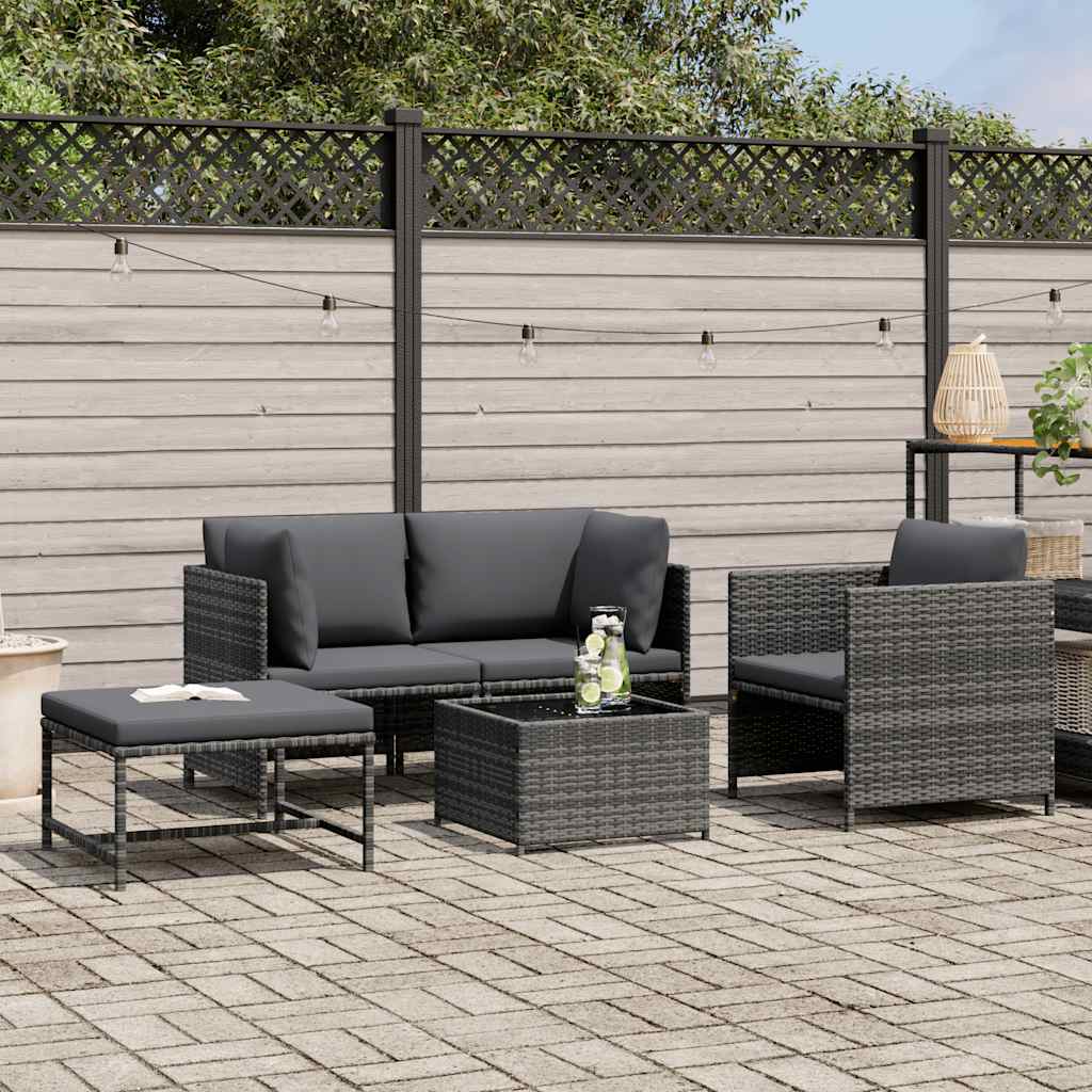 4-tlg. Garten-Sofagarnitur mit Auflagen Poly Rattan Grau