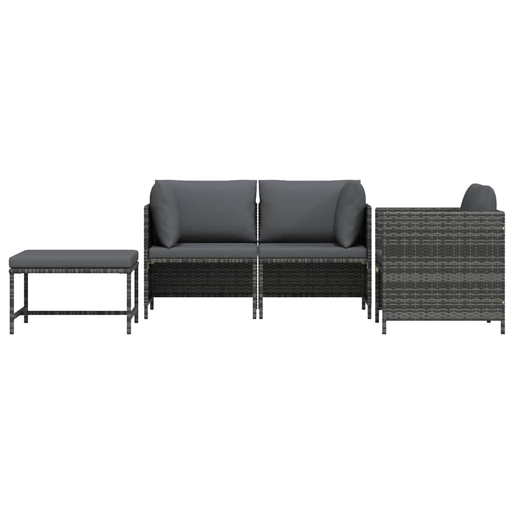 4-tlg. Garten-Sofagarnitur mit Auflagen Poly Rattan Grau