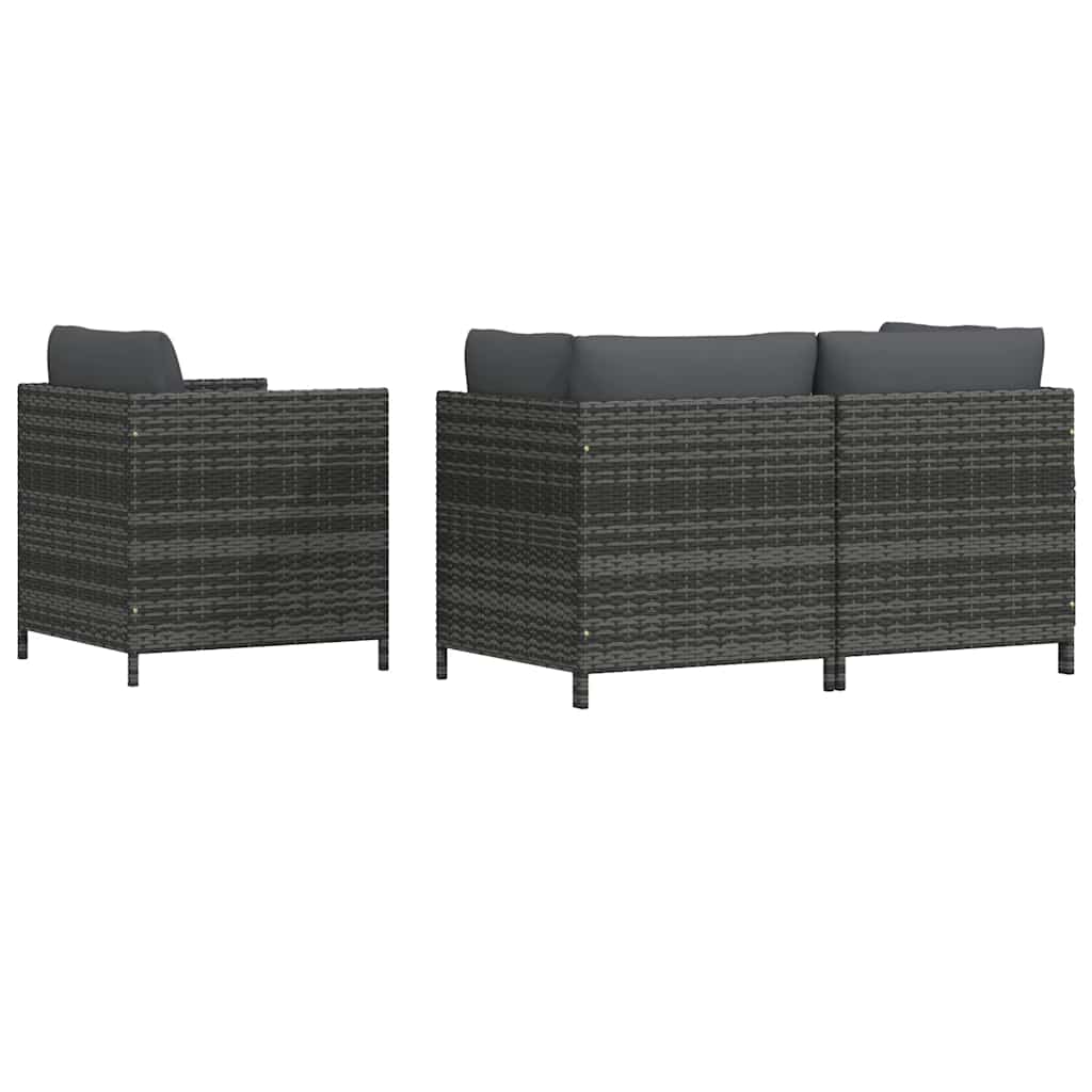 4-tlg. Garten-Sofagarnitur mit Auflagen Poly Rattan Grau
