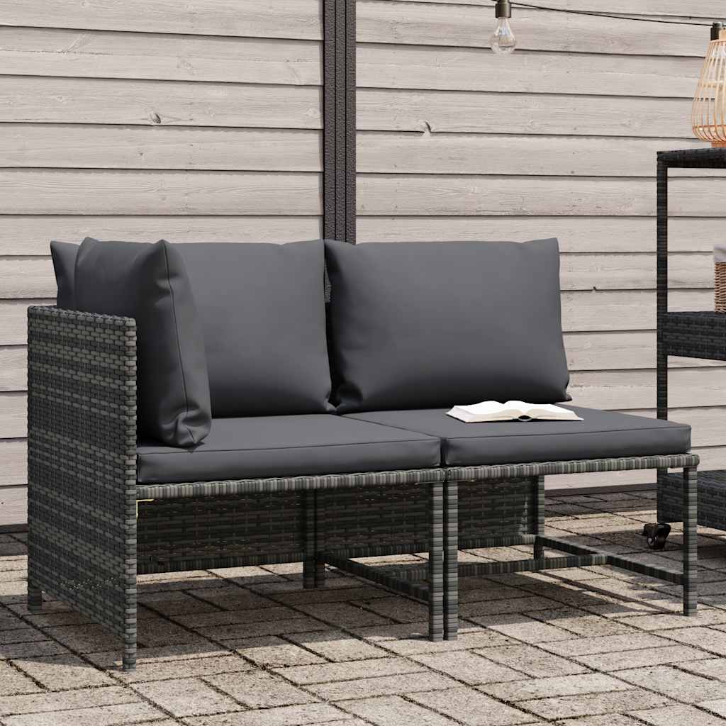 2-tlg. Garten-Sofagarnitur mit Auflagen Poly Rattan Grau