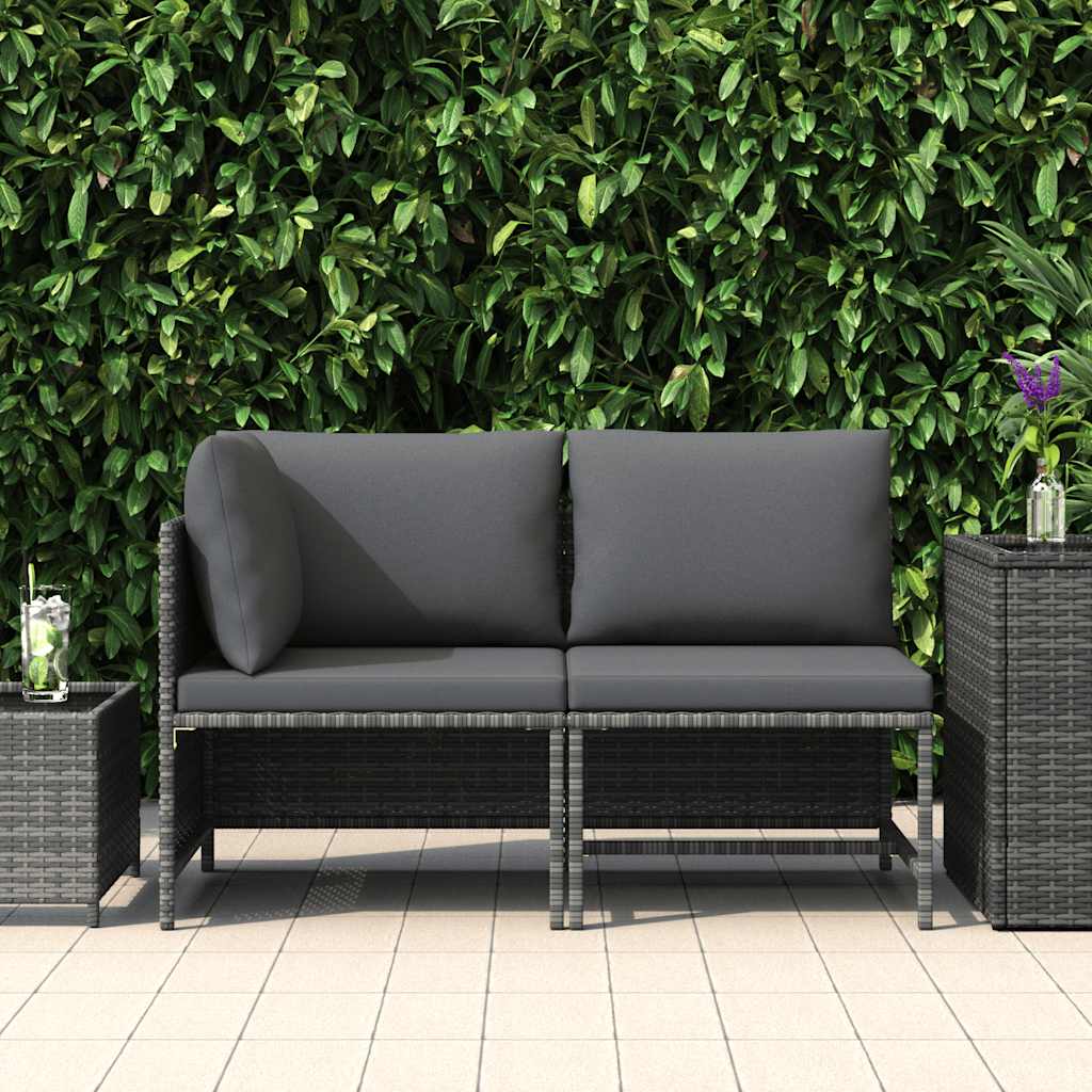 2-tlg. Garten-Sofagarnitur mit Auflagen Poly Rattan Grau