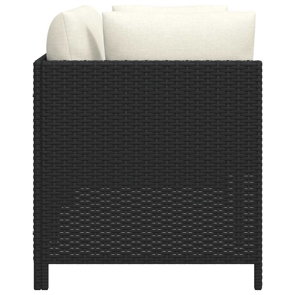 2-Sitzer-Gartensofa mit Kissen Schwarz Poly Rattan