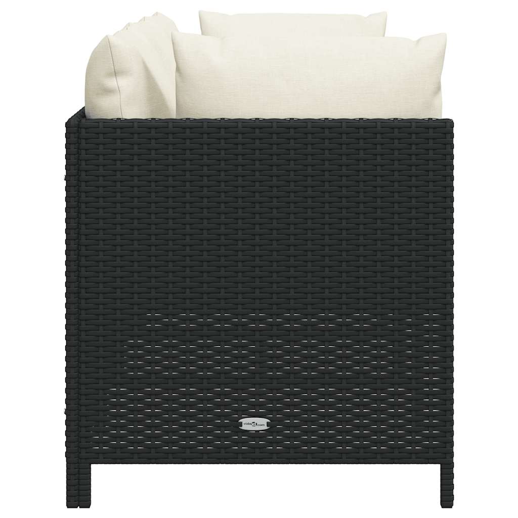 3-Sitzer-Gartensofa mit Auflagen Schwarz Poly Rattan