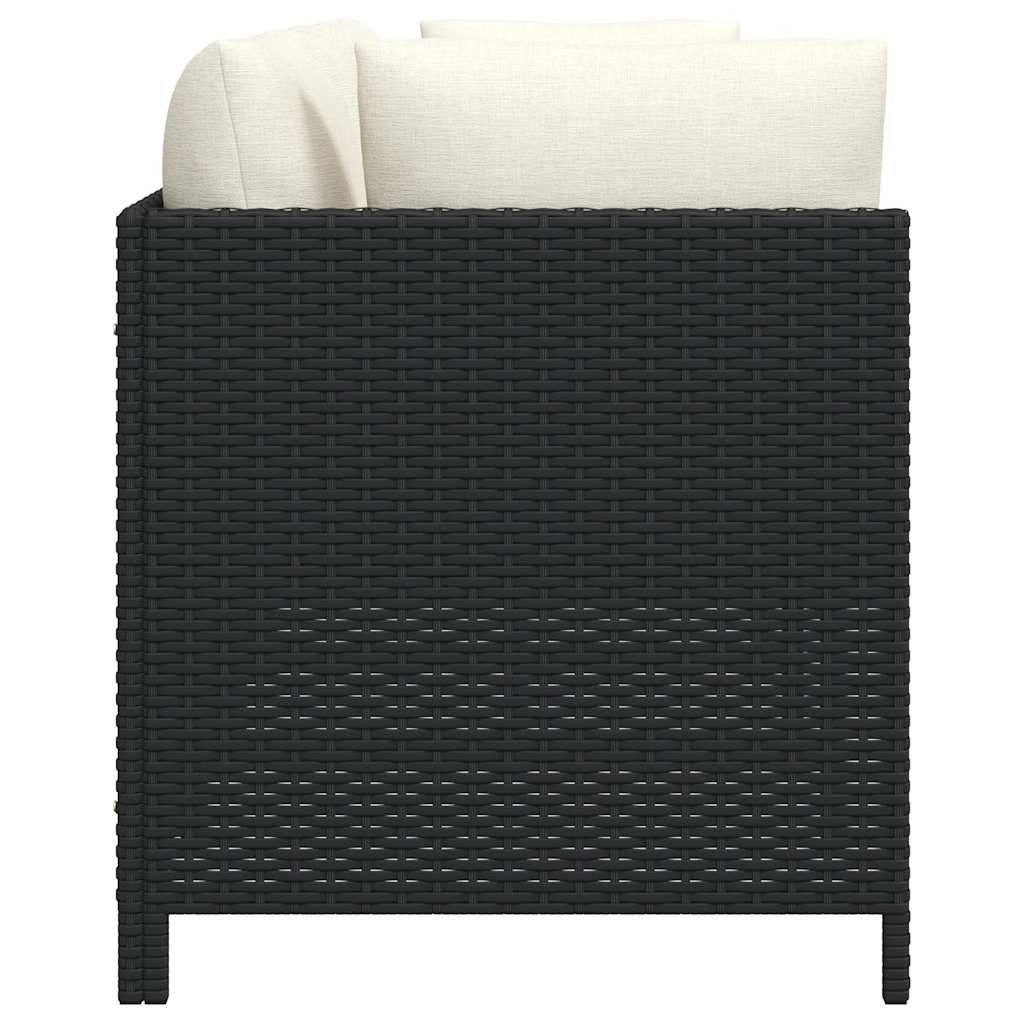 4-Sitzer-Gartensofa mit Auflagen Schwarz Poly Rattan