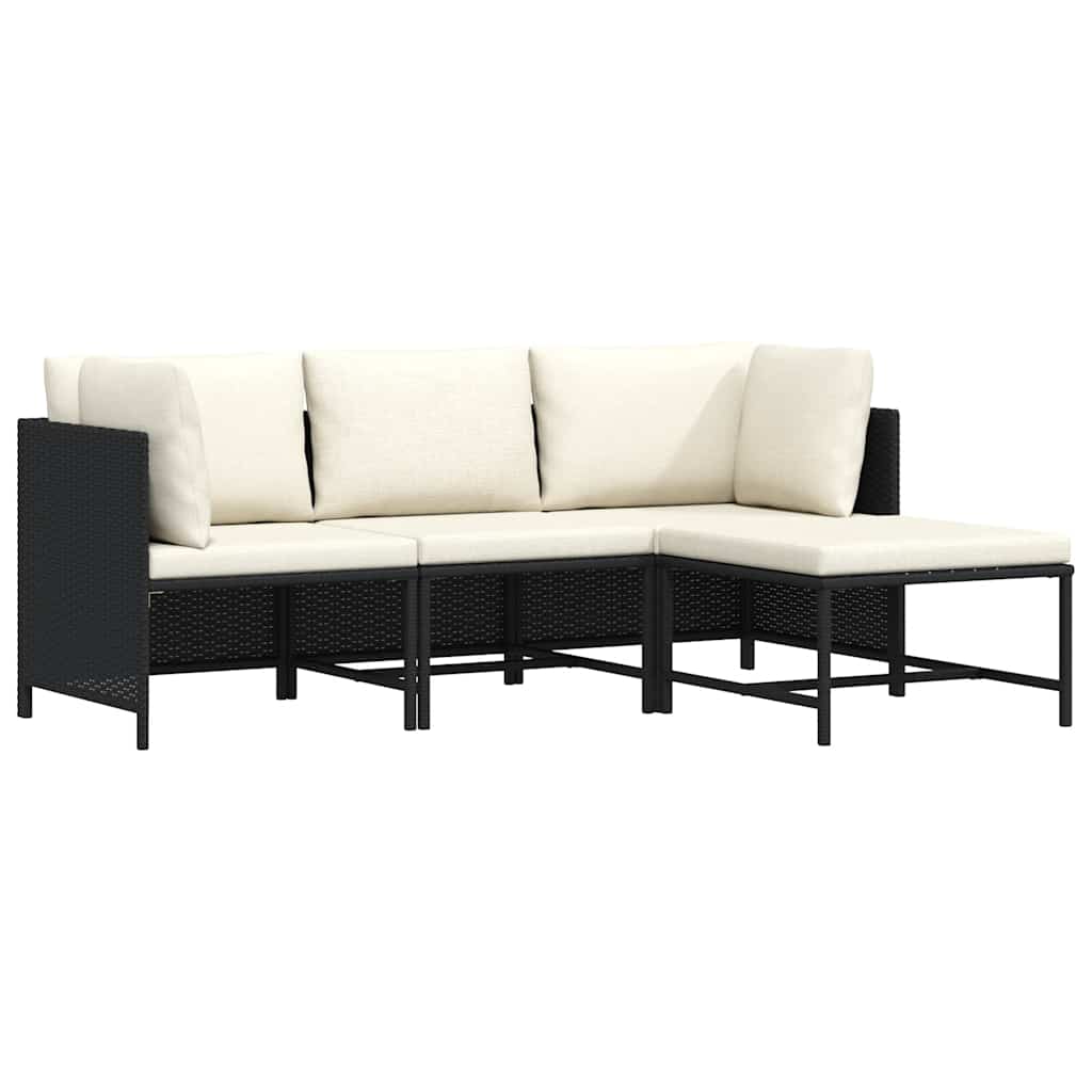 4-tlg. Garten-Sofagarnitur mit Auflagen Schwarz Poly Rattan