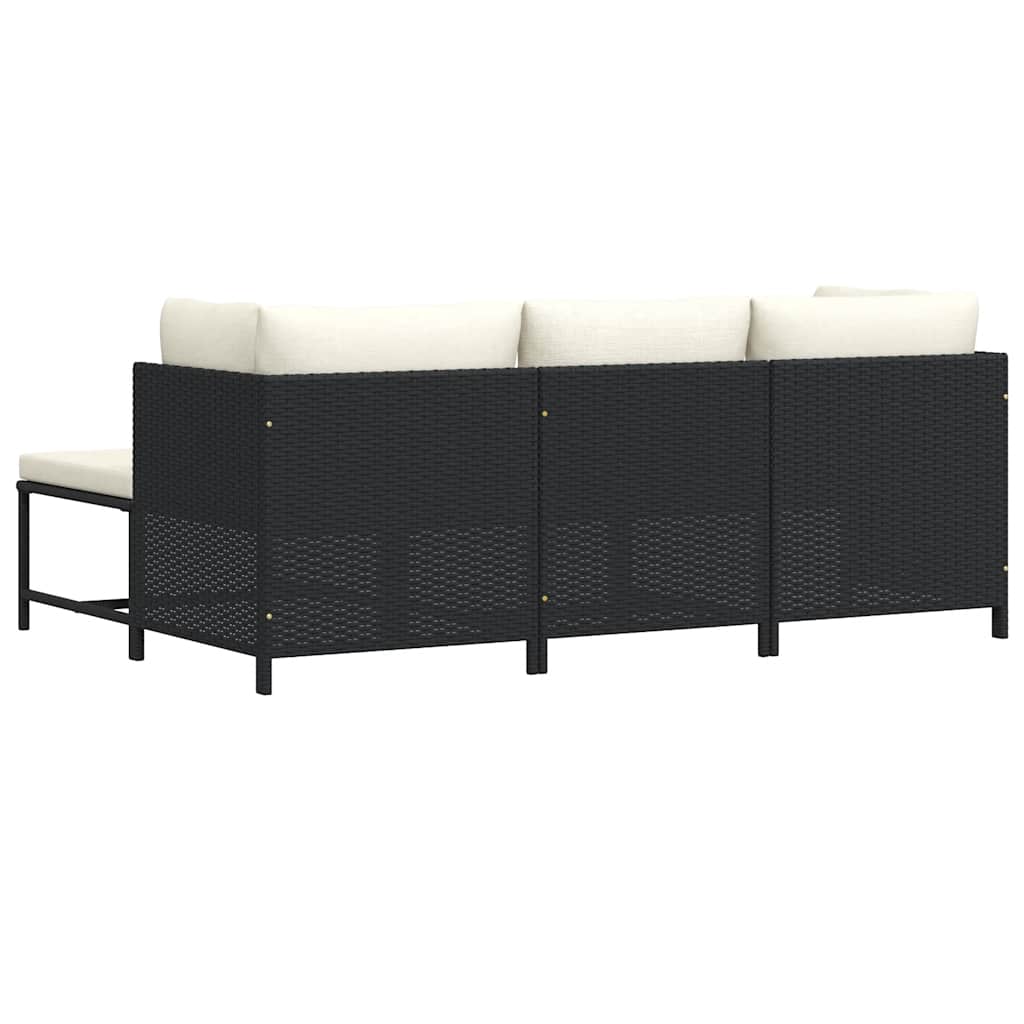 4-tlg. Garten-Sofagarnitur mit Auflagen Schwarz Poly Rattan