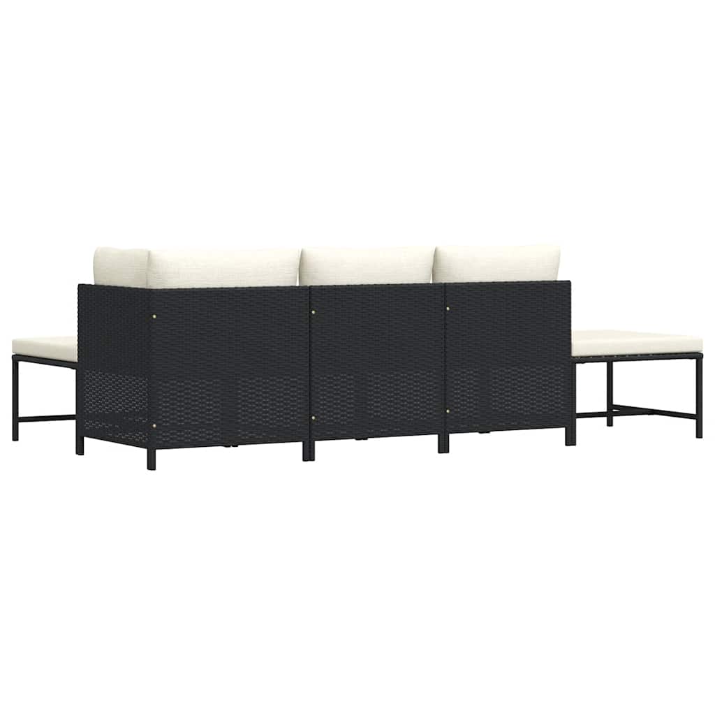 5-tlg. Garten-Sofagarnitur mit Auflagen Schwarz Poly Rattan