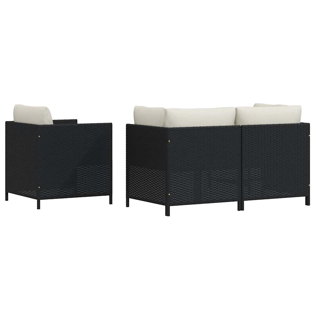4-tlg. Garten-Sofagarnitur mit Auflagen Schwarz Poly Rattan