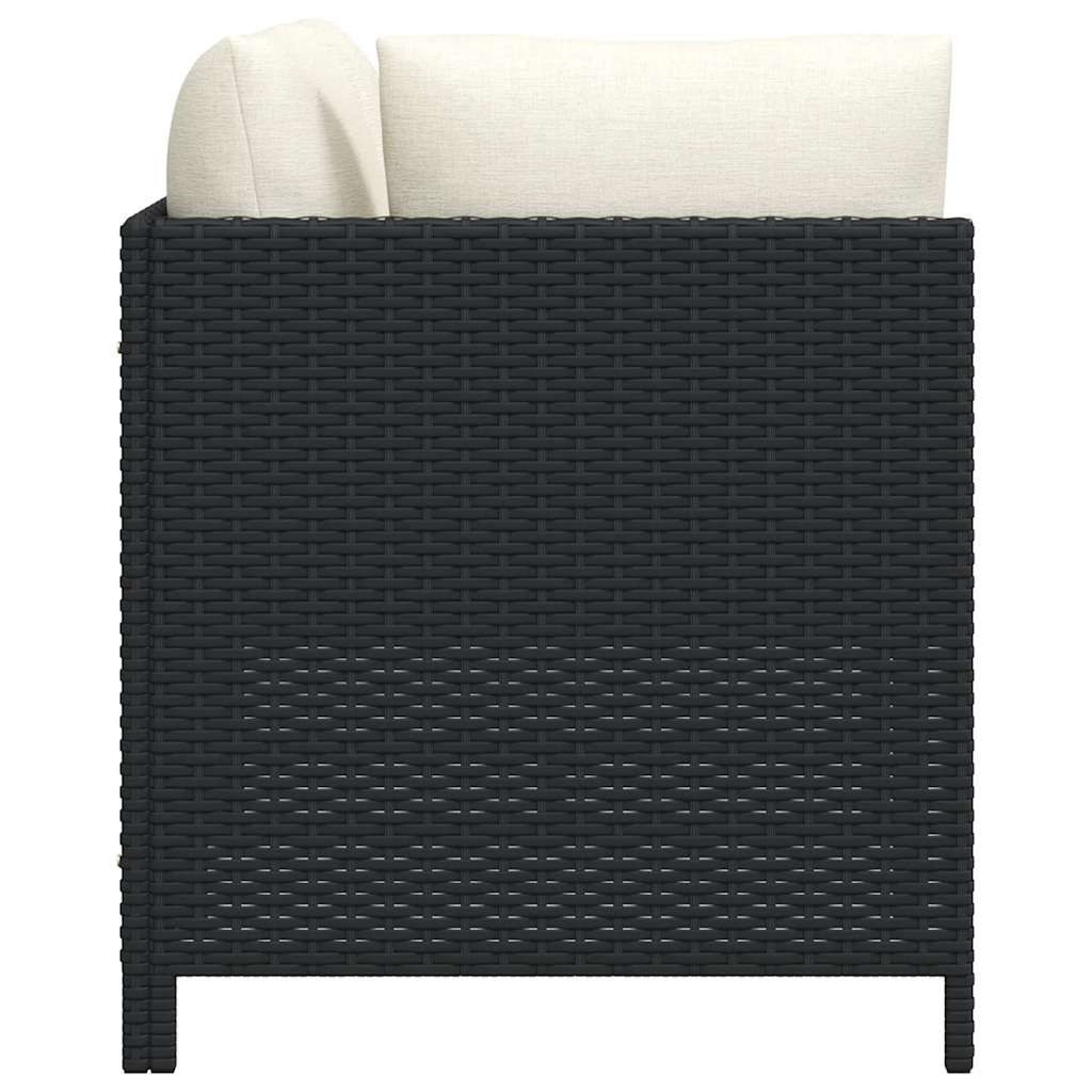 3-tlg. Garten-Sofagarnitur mit Auflagen Schwarz Poly Rattan