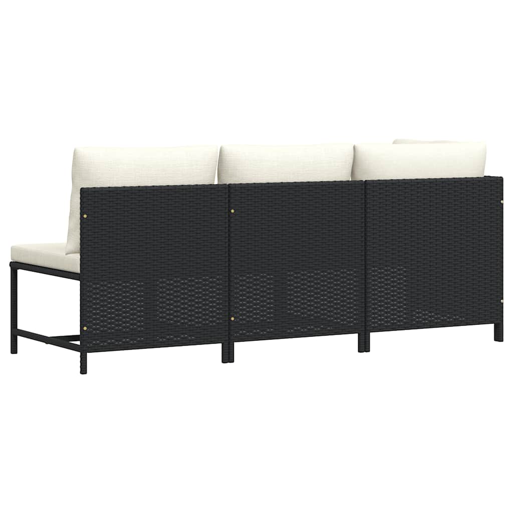 3-tlg. Garten-Sofagarnitur mit Auflagen Schwarz Poly Rattan