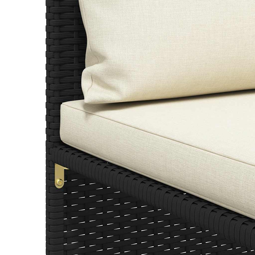 3-tlg. Garten-Sofagarnitur mit Auflagen Schwarz Poly Rattan