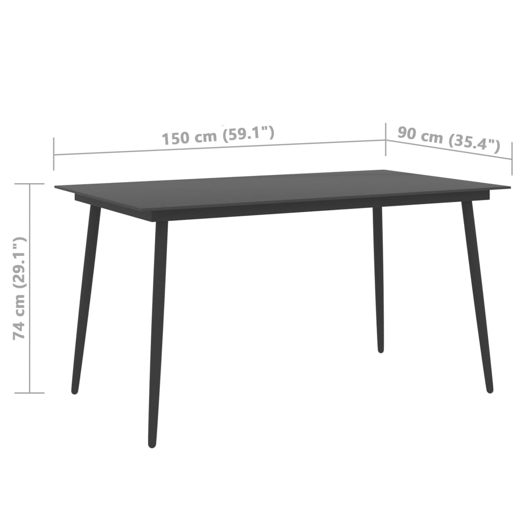 Garten-Esstisch Schwarz 150x90x74 cm Stahl und Glas