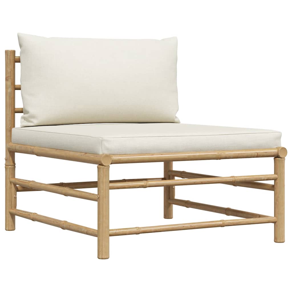 2-tlg. Garten-Lounge-Set mit Kissen Cremeweiß Bambus
