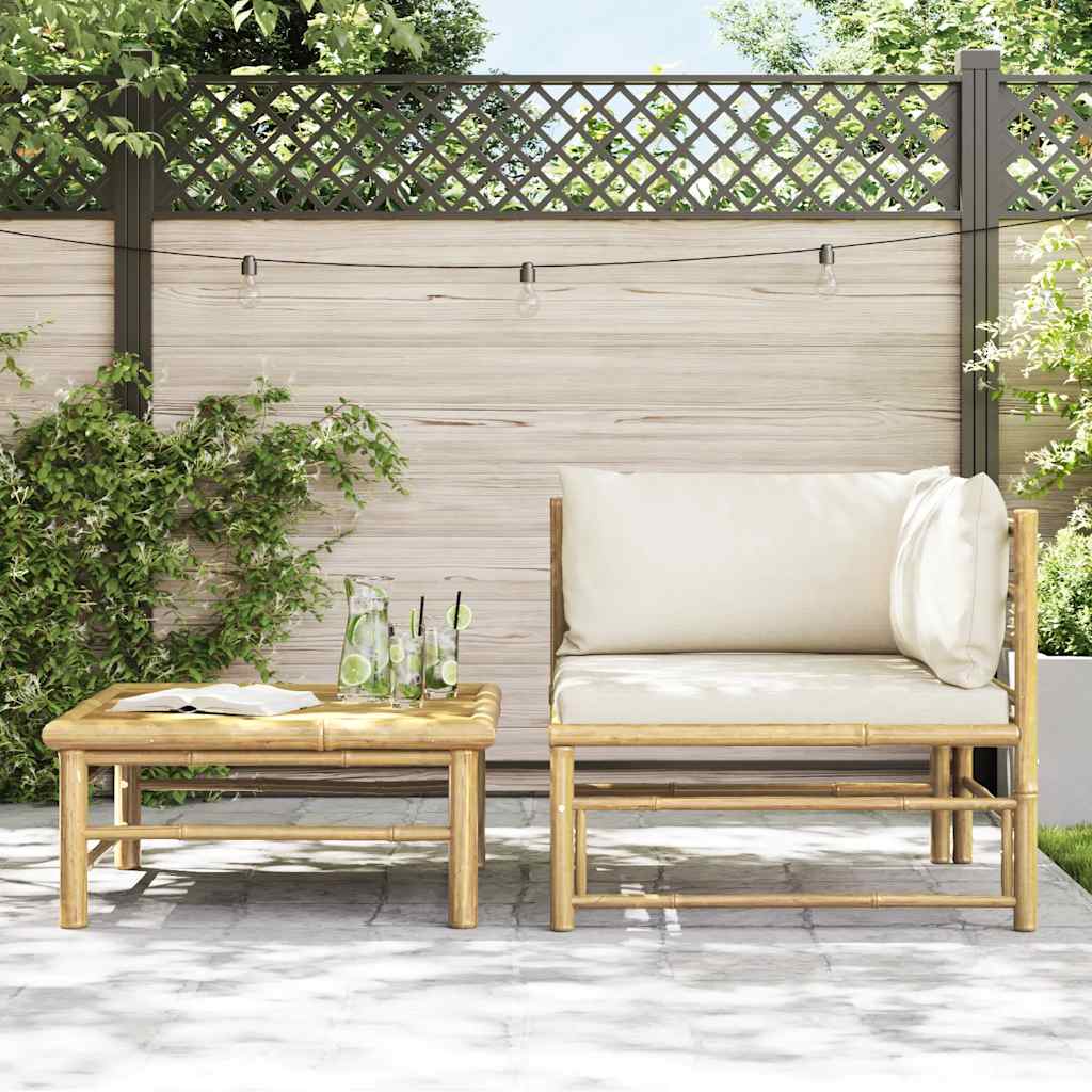2-tlg. Garten-Lounge-Set mit Kissen Cremeweiß Bambus
