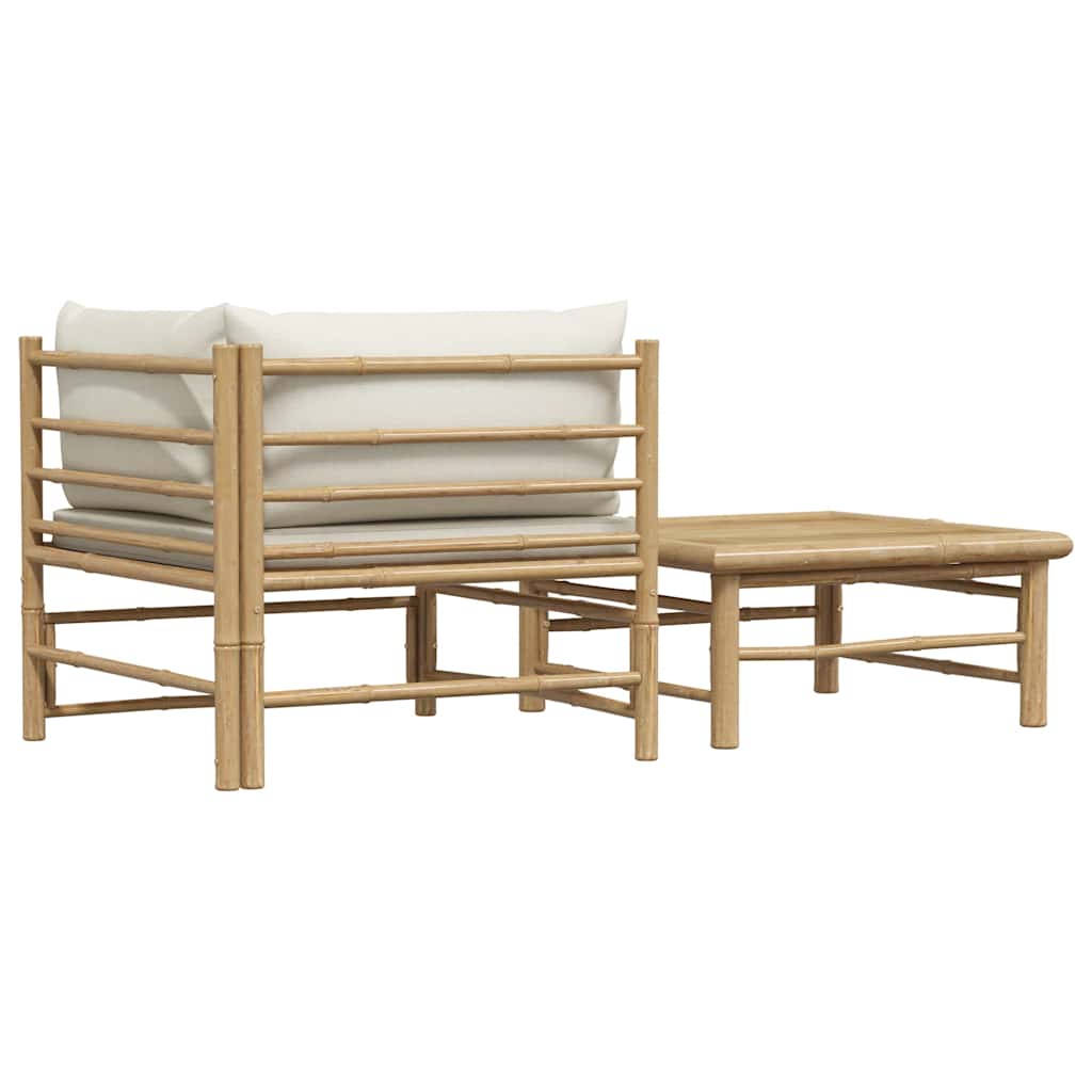 2-tlg. Garten-Lounge-Set mit Kissen Cremeweiß Bambus