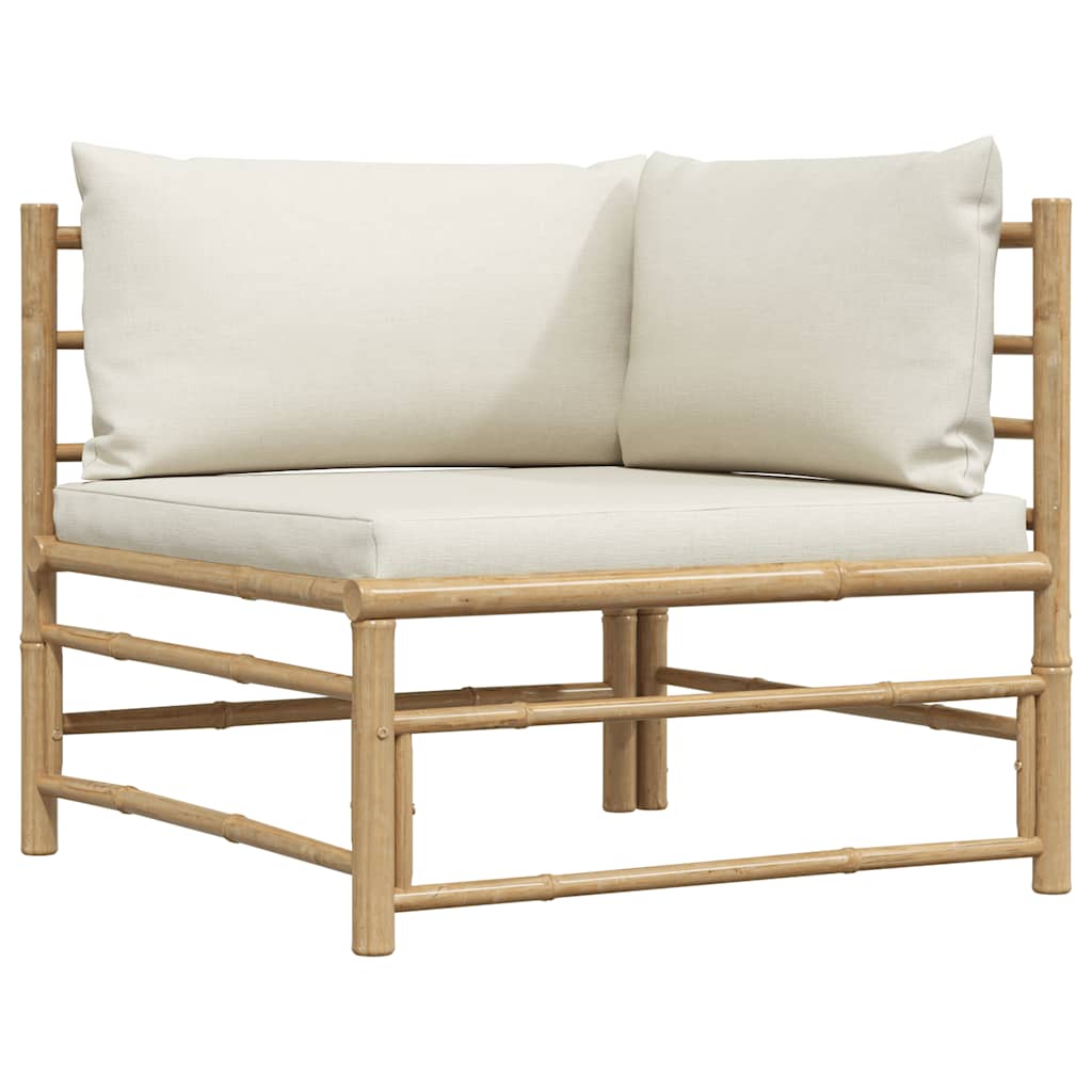 Garten-Ecksofa mit Kissen Cremeweiß Bambus