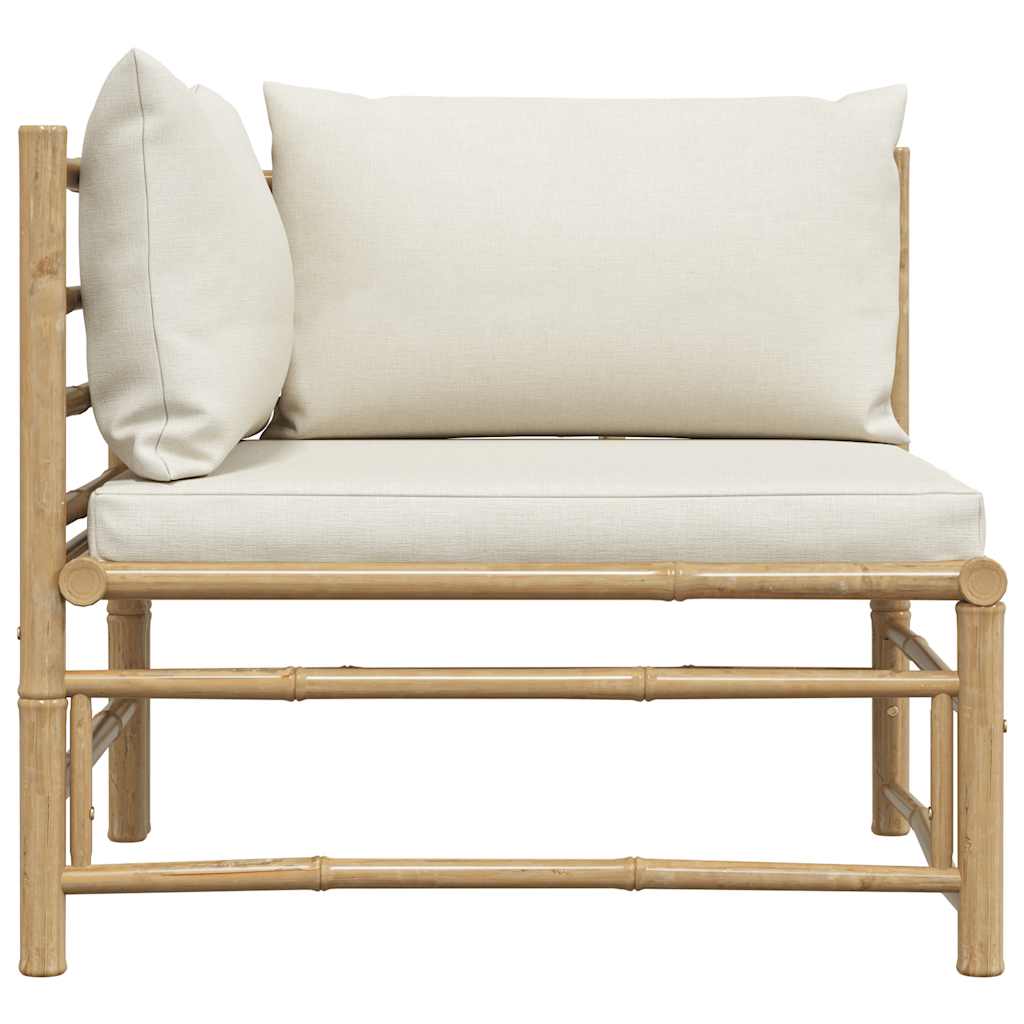 Garten-Ecksofa mit Kissen Cremeweiß Bambus