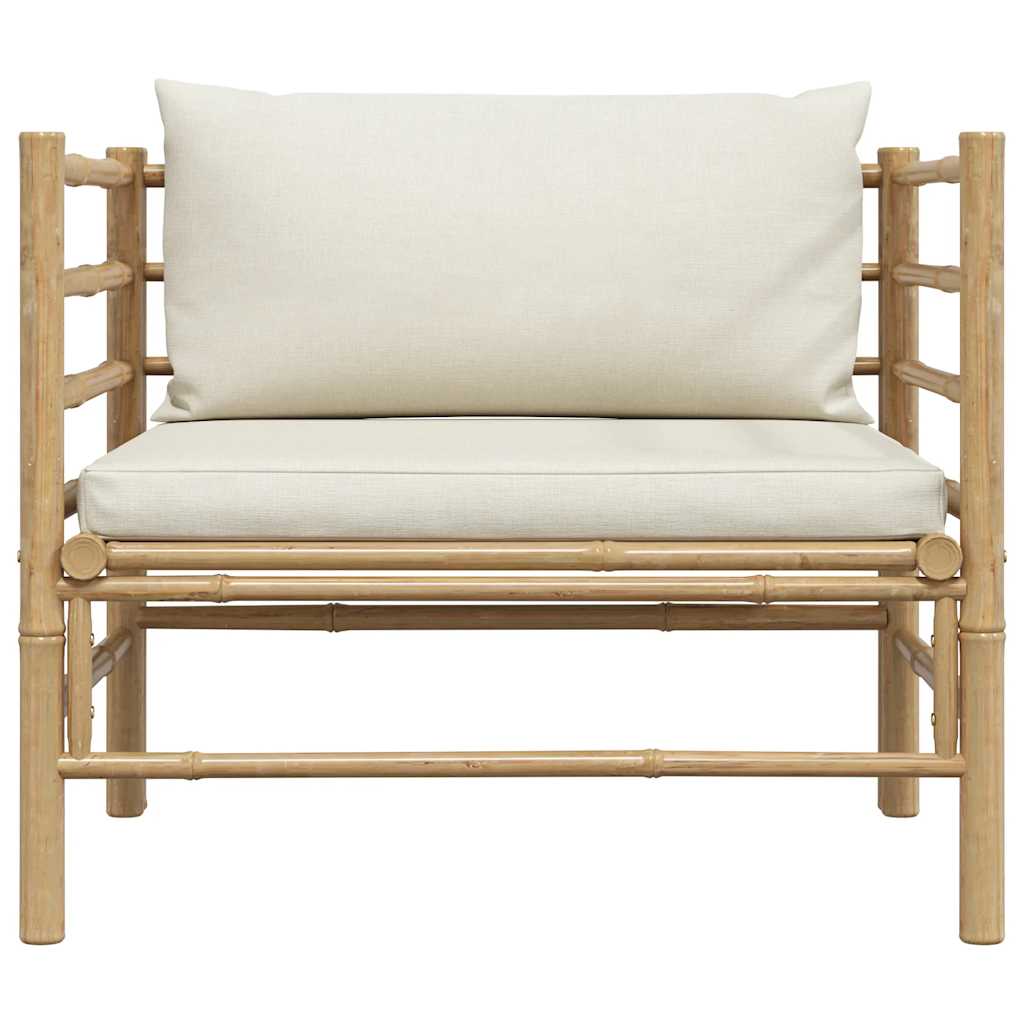 Gartensofa mit Kissen Cremeweiß Bambus
