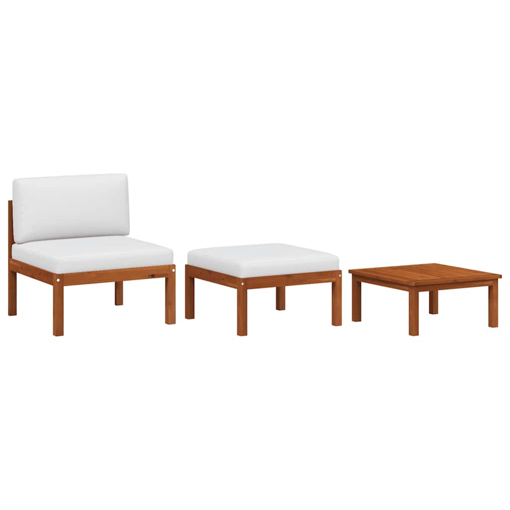 3-tlg. Garten-Lounge-Set mit Kissen Holz Akazie & Seil