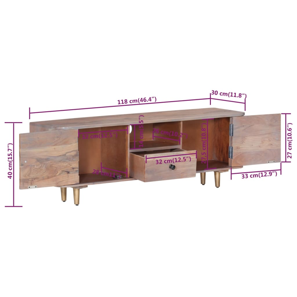 TV-Schrank 118x30x40 cm Massivholz Akazie