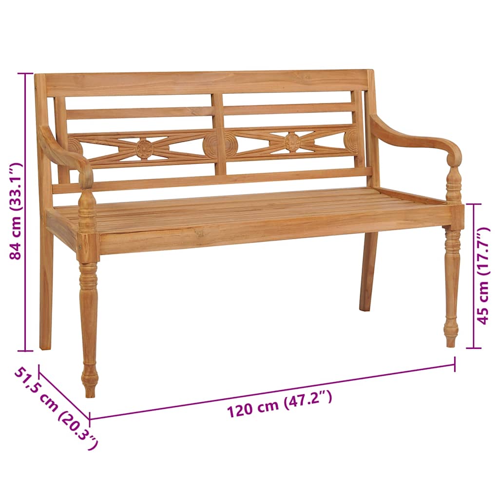 Batavia-Gartenbank mit Anthrazit Kissen 120 cm Teak Massivholz