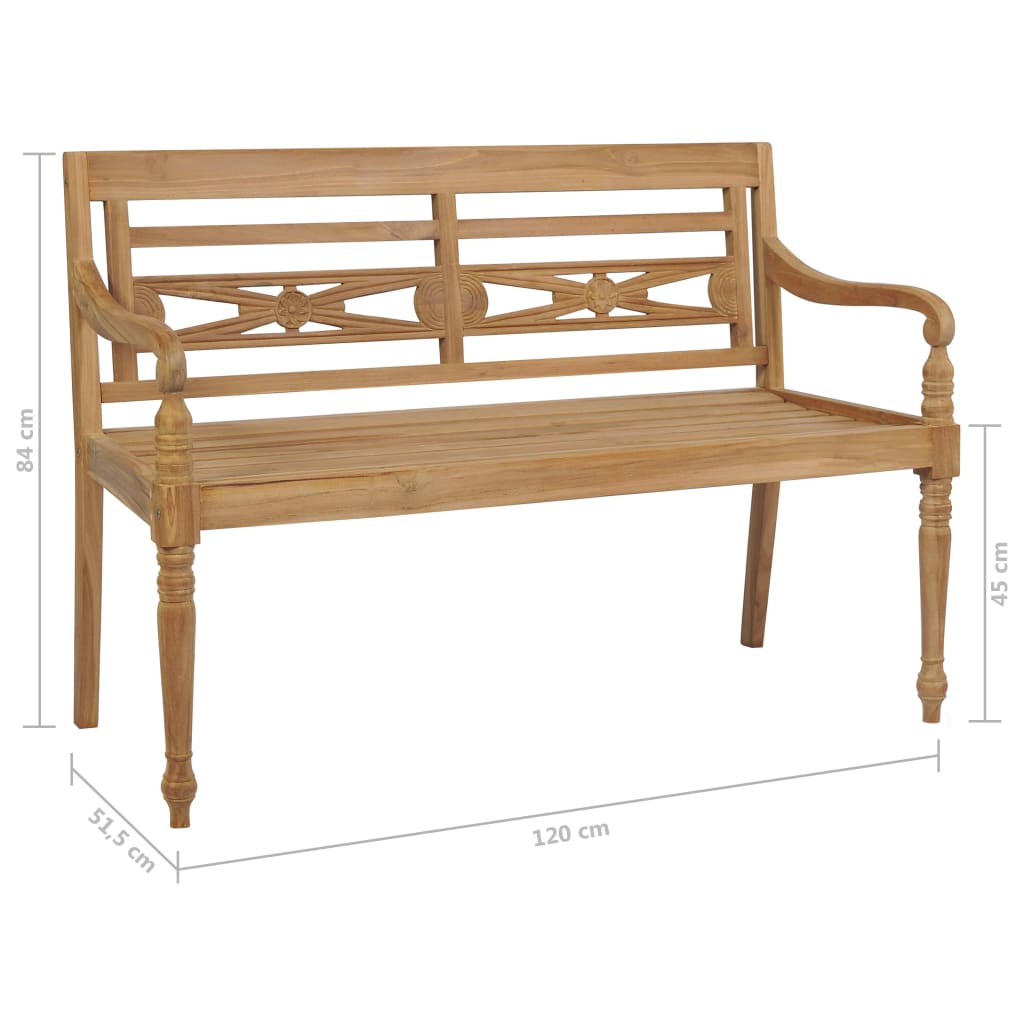 Batavia-Gartenbank Rotes Karomuster-Kissen 120 cm Teak Massiv