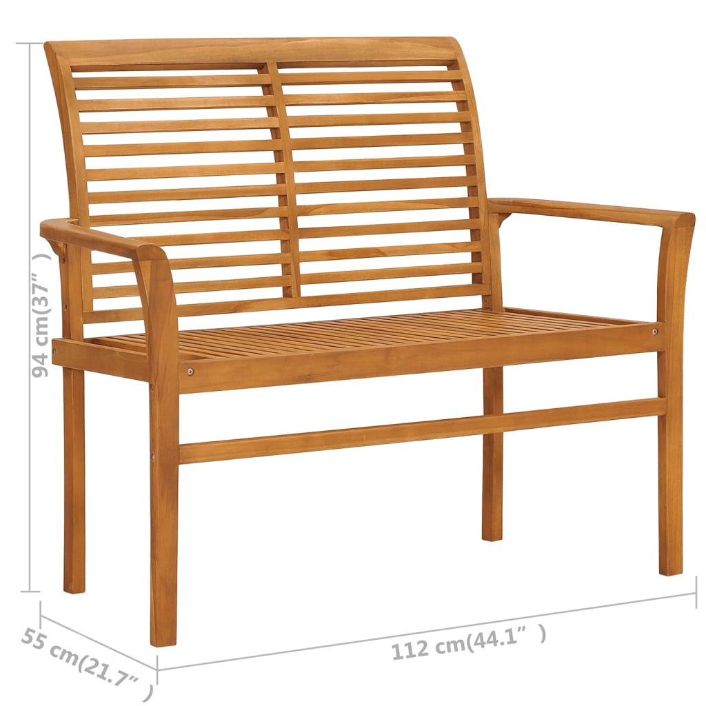 Gartenbank mit Beige Auflage 112 cm Massivholz Teak