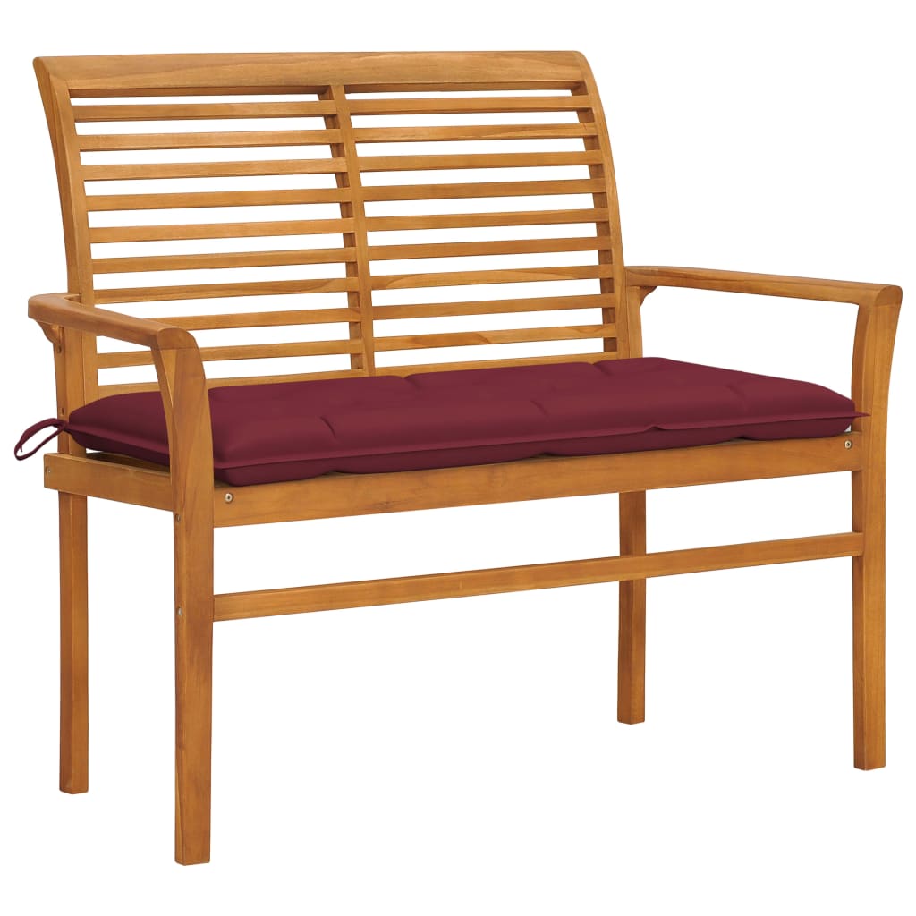 Gartenbank mit Weinroter Auflage 112 cm Massivholz Teak
