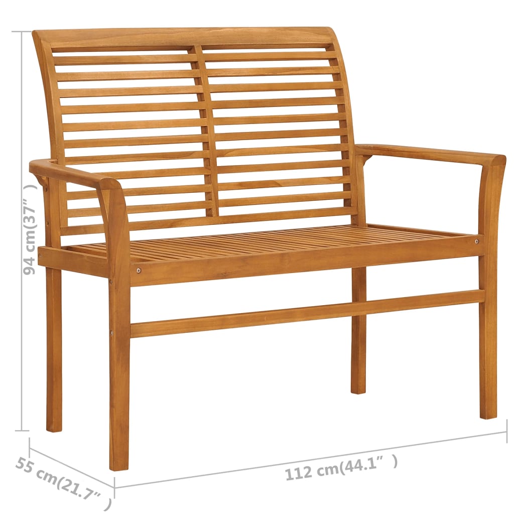 Gartenbank mit Weinroter Auflage 112 cm Massivholz Teak
