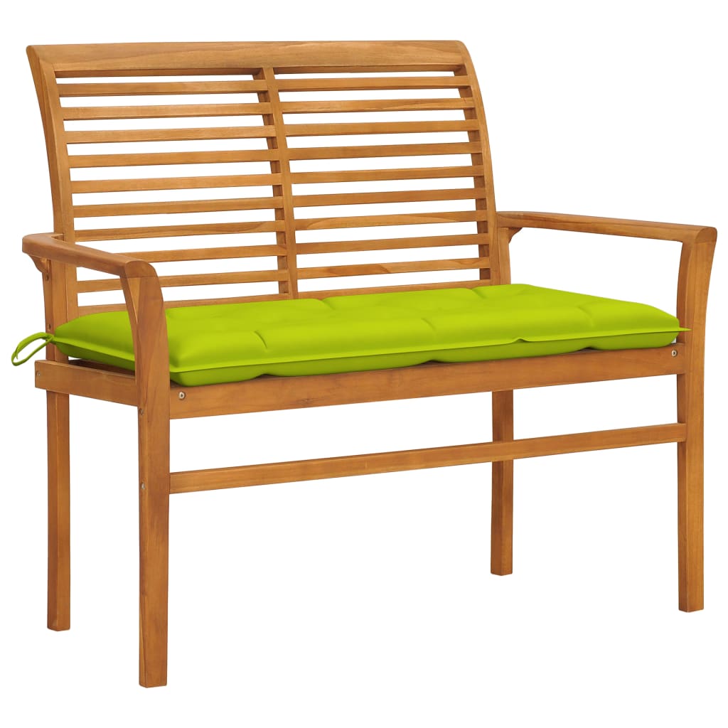 Gartenbank mit Hellgrüner Auflage 112 cm Massivholz Teak
