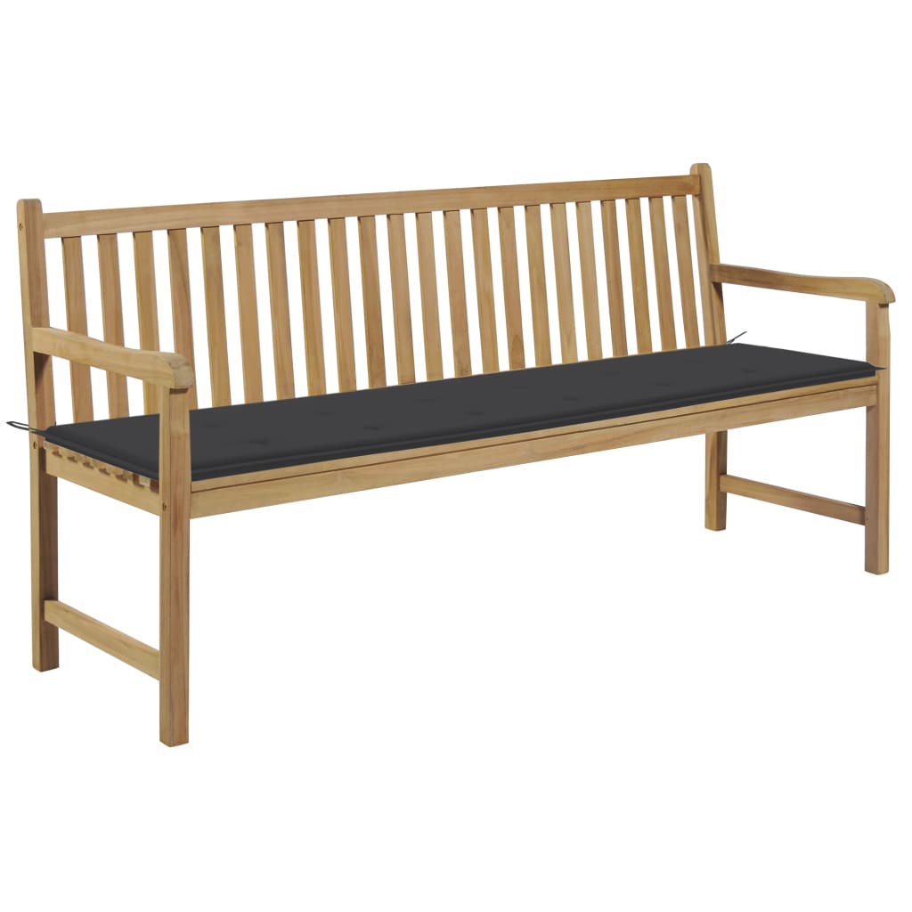 Gartenbank mit Anthrazit Auflage 175 cm Massivholz Teak