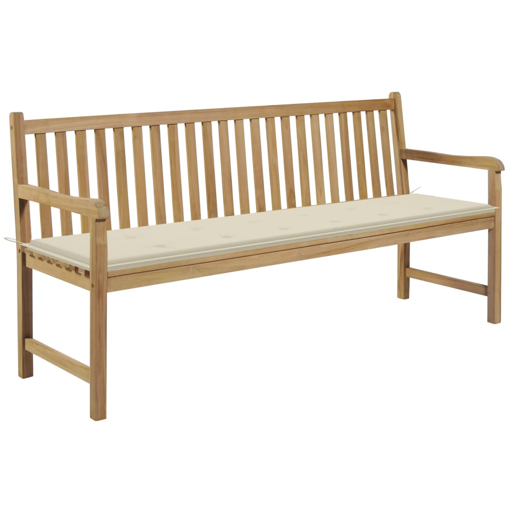 Gartenbank mit Cremeweißer Auflage 175 cm Massivholz Teak