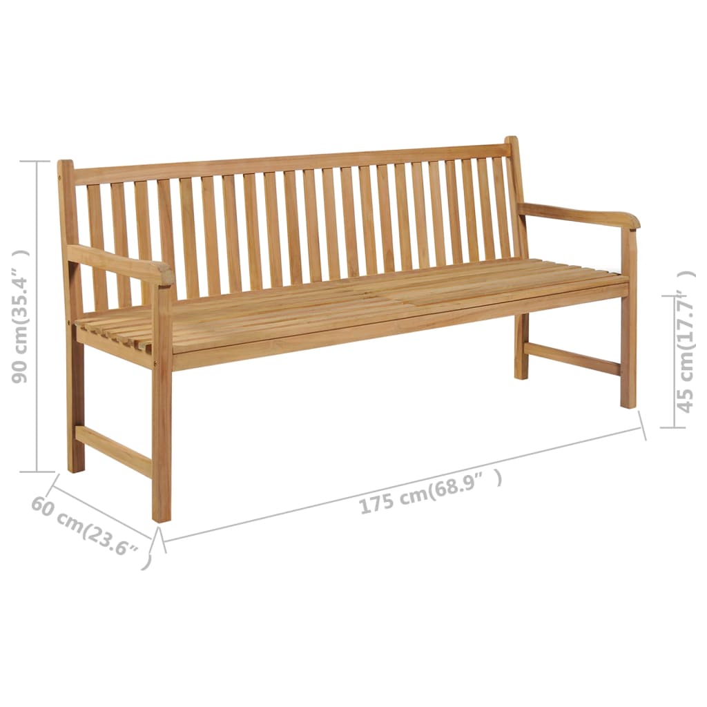 Gartenbank mit Cremeweißer Auflage 175 cm Massivholz Teak