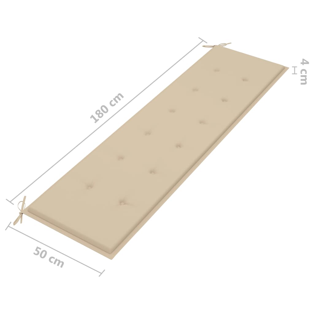 Gartenbank mit Beige Auflage 175 cm Massivholz Teak