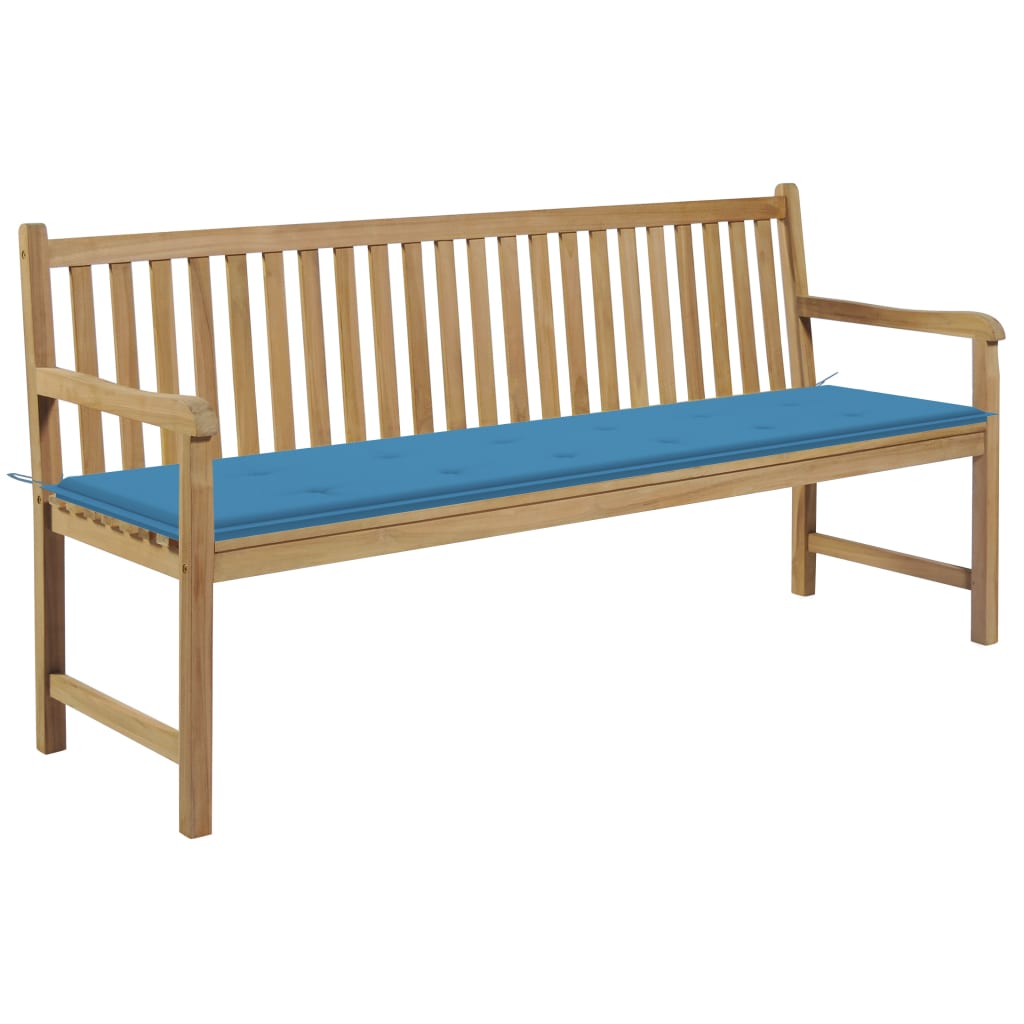 Gartenbank mit Blauer Auflage 175 cm Massivholz Teak