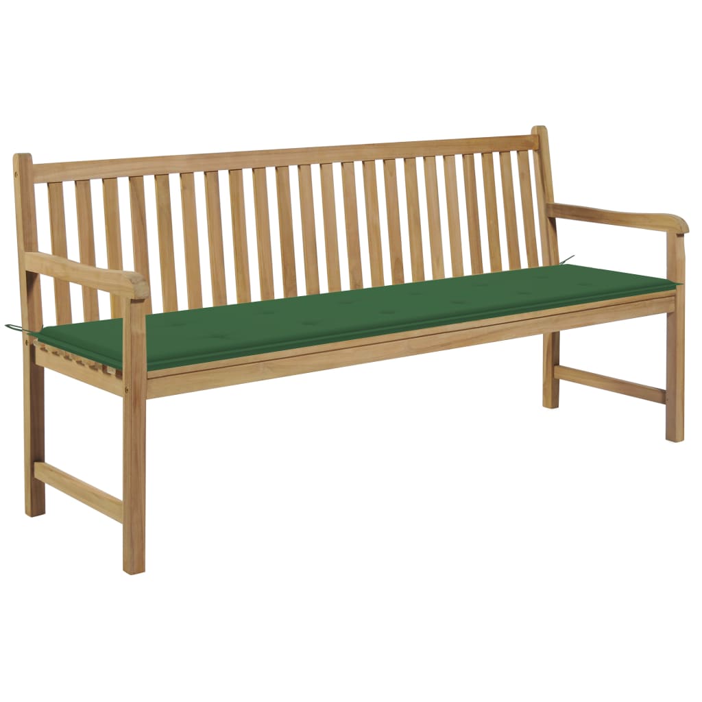 Gartenbank mit Grüner Auflage 175 cm Massivholz Teak