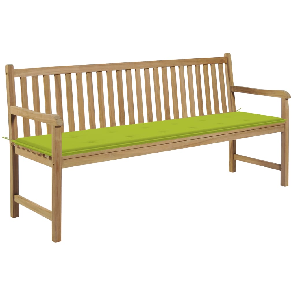 Gartenbank mit Hellgrüner Auflage 175 cm Massivholz Teak